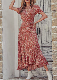 PRETTYGARDEN Women's Summer Maxi Dress Casual Wrap Floral Boho Short Sleeve V Neck Split Ruffle Beach Long Dresses