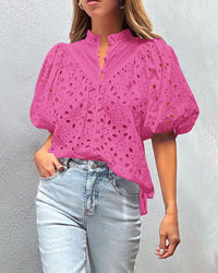 Hollow Out Lace Embroidered Blouse