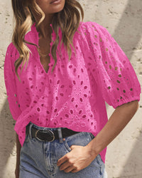 Hollow Out Lace Embroidered Blouse