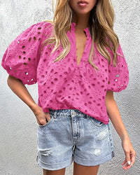 Hollow Out Lace Embroidered Blouse