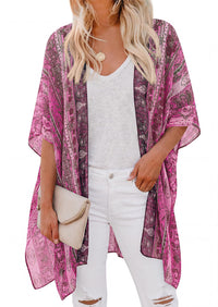 PRETTYGARDEN Summer Kimonos for Women Boho Floral Short Sleeve Kimono Cardigans Swimsuit Beach Cover Ups for Women Swimwear PRETTYGARDEN