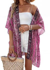 PRETTYGARDEN Summer Kimonos for Women Boho Floral Short Sleeve Kimono Cardigans Swimsuit Beach Cover Ups for Women Swimwear PRETTYGARDEN