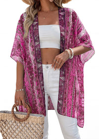 PRETTYGARDEN Summer Kimonos for Women Boho Floral Short Sleeve Kimono Cardigans Swimsuit Beach Cover Ups for Women Swimwear PRETTYGARDEN