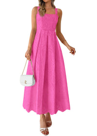 PRETTYGARDEN Womens Sleeveless Maxi Summer Dresses Hollow Out Eyelet Square Neck Ruffle Flowy Beach Vacation Sundress PRETTYGARDEN