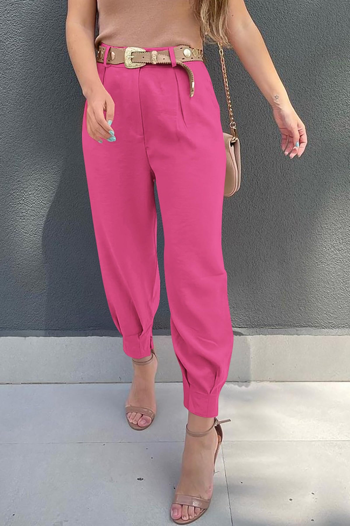 Summer High Waisted Ankle Length Trouser Slacks With Pockets