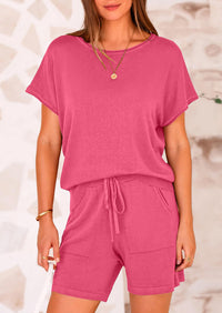 PRETTYGARDEN Two Piece Set for Women Summer Lounge Sets Shorts And Short Sleeve Tops Knitted Matching Travel Spring Outfits PRETTYGARDEN