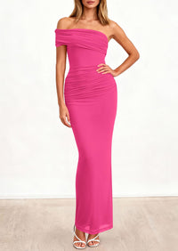 PRETTYGARDEN Women's Wedding Guest Cocktail Dresses One Off The Shoulder Ruched Bodycon Formal Maxi Party Summer Outfits PRETTYGARDEN