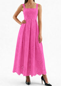 PRETTYGARDEN Womens Sleeveless Maxi Summer Dresses Hollow Out Eyelet Square Neck Ruffle Flowy Beach Vacation Sundress PRETTYGARDEN