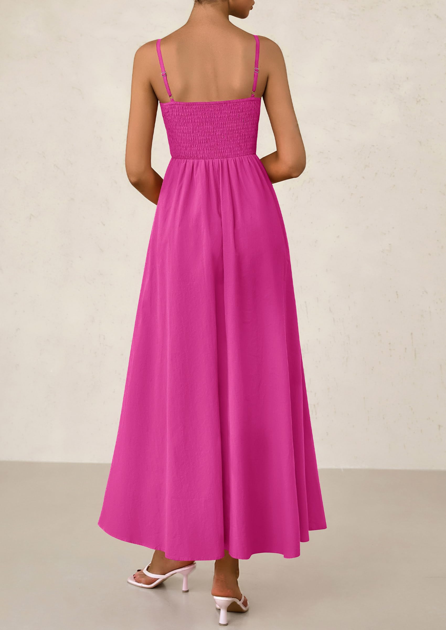 PRETTYGARDEN Women's Smocked Maxi Dresses Beach Sundress Casual Spaghetti Strap Swing A Line Long Flowy Dress