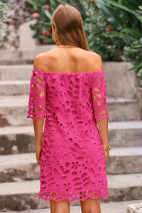 PRETTYGARDEN Women's Summer Off Shoulder Dresses Floral Lace Flare Short Sleeve Spring Vintage Elegant Mini Dress