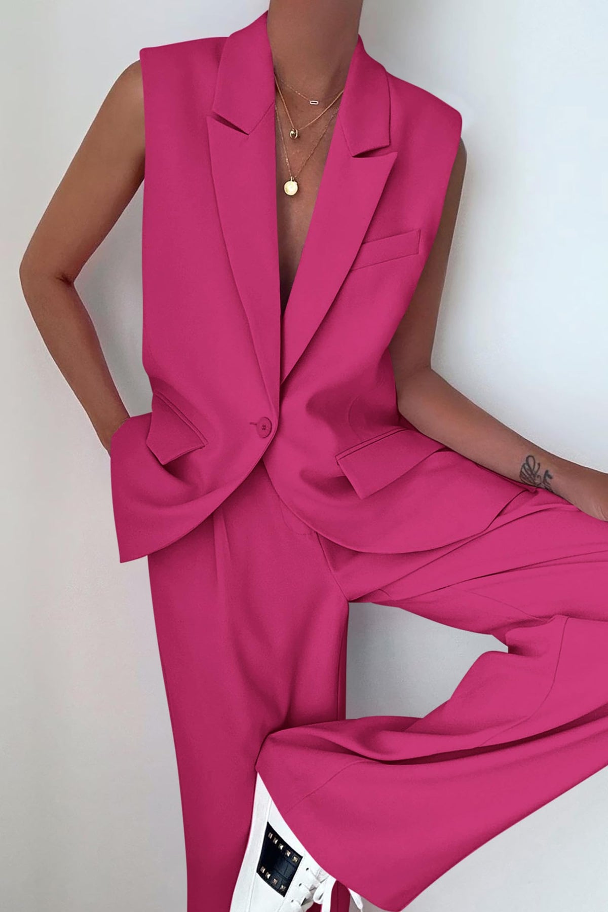 Sleeveless Suit Vest And Wide Leg Pants Business Casual Blazer Set