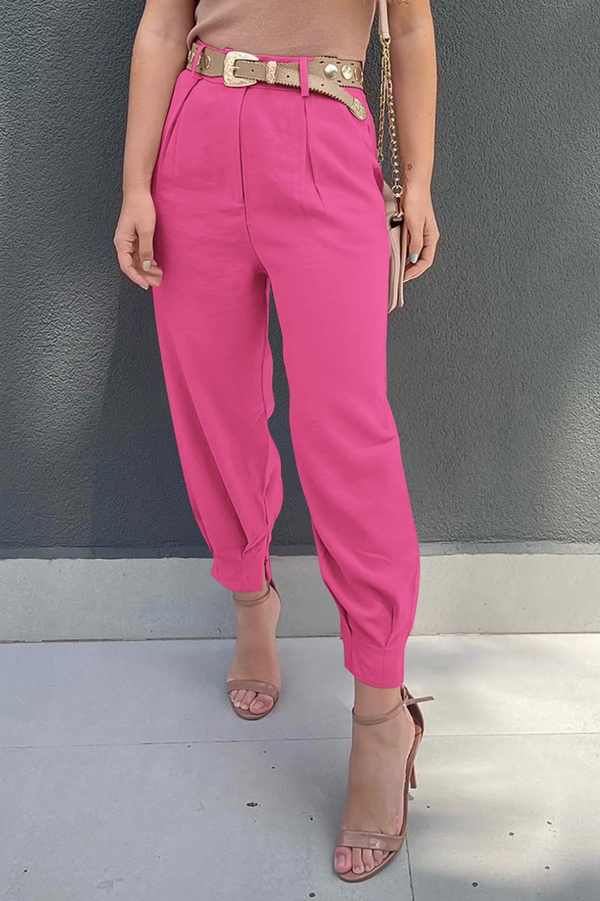 Summer High Waisted Ankle Length Trouser Slacks With Pockets