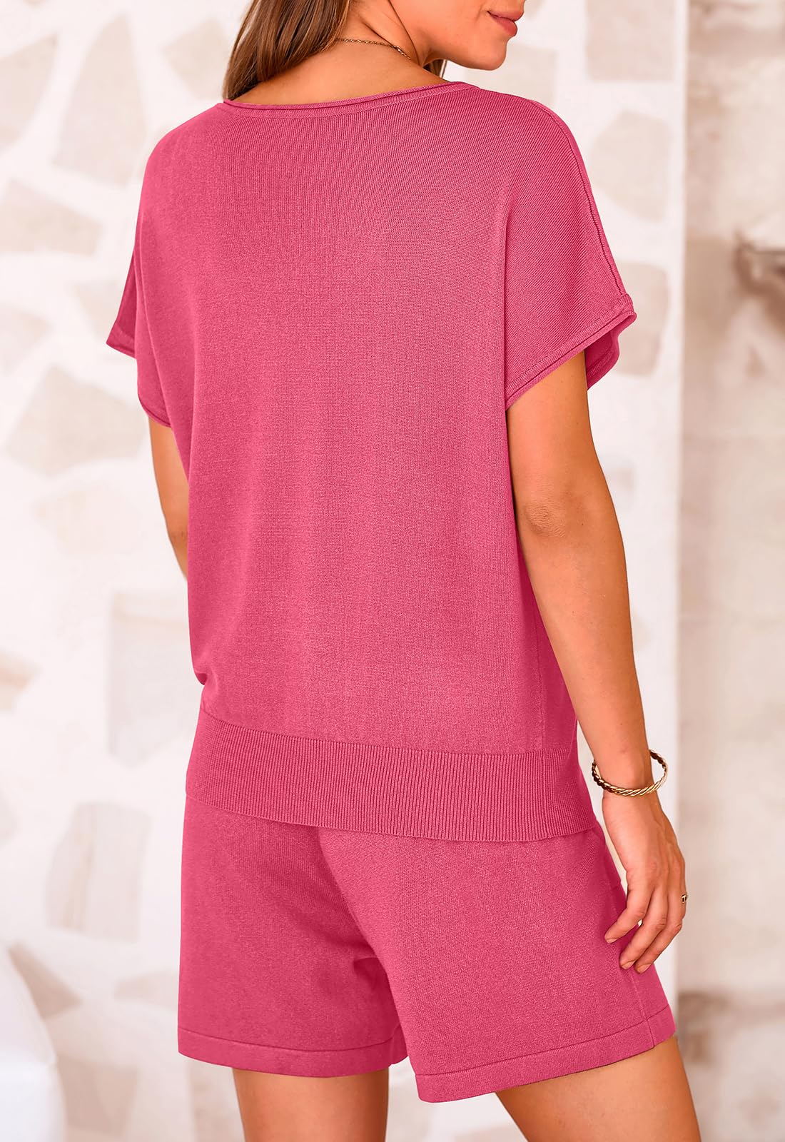 PRETTYGARDEN Two Piece Set for Women Summer Lounge Sets Shorts And Short Sleeve Tops Knitted Matching Travel Spring Outfits PRETTYGARDEN