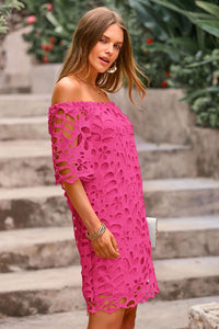 PRETTYGARDEN Women's Summer Off Shoulder Dresses Floral Lace Flare Short Sleeve Spring Vintage Elegant Mini Dress