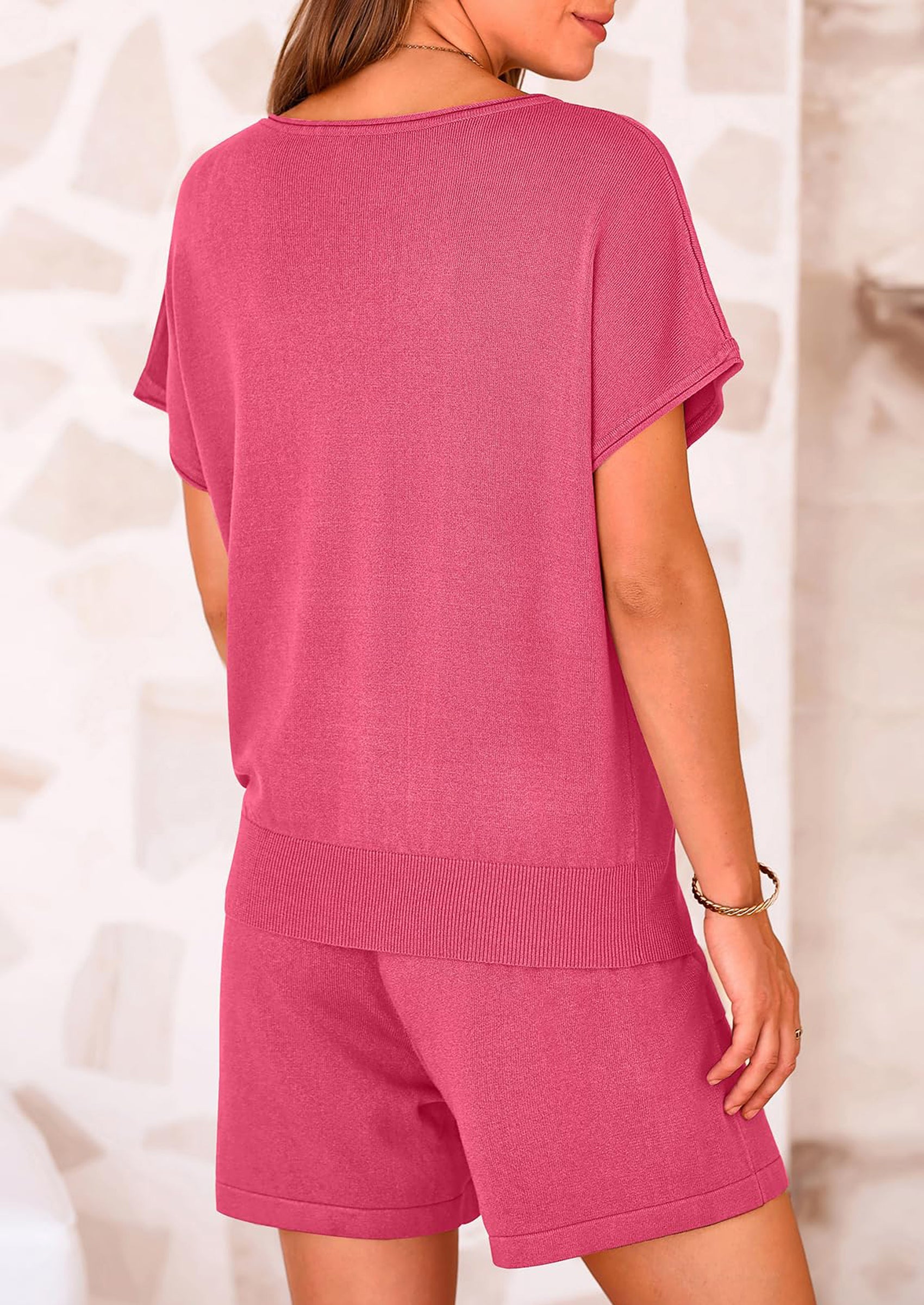 PRETTYGARDEN Two Piece Set for Women Summer Lounge Sets Shorts And Short Sleeve Tops Knitted Matching Travel Spring Outfits PRETTYGARDEN