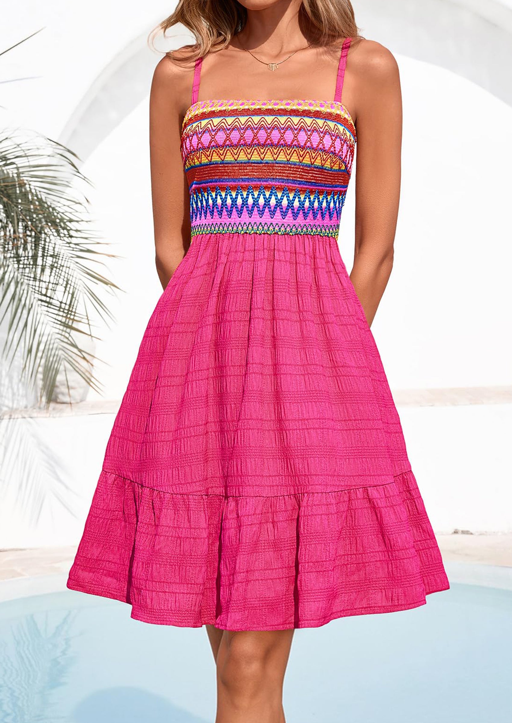 PRETTYGARDEN Womens Summer Dresses 2026 Paisley Spaghetti Strap Sleeveless Smocked A Line Boho Mini Dress with Pockets PRETTYGARDEN