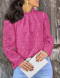 Womens Blouses Dressy Casual Embroidered Long Puff Sleeve Shirts Ruffle Eyelet Lace Top Fall Clothes