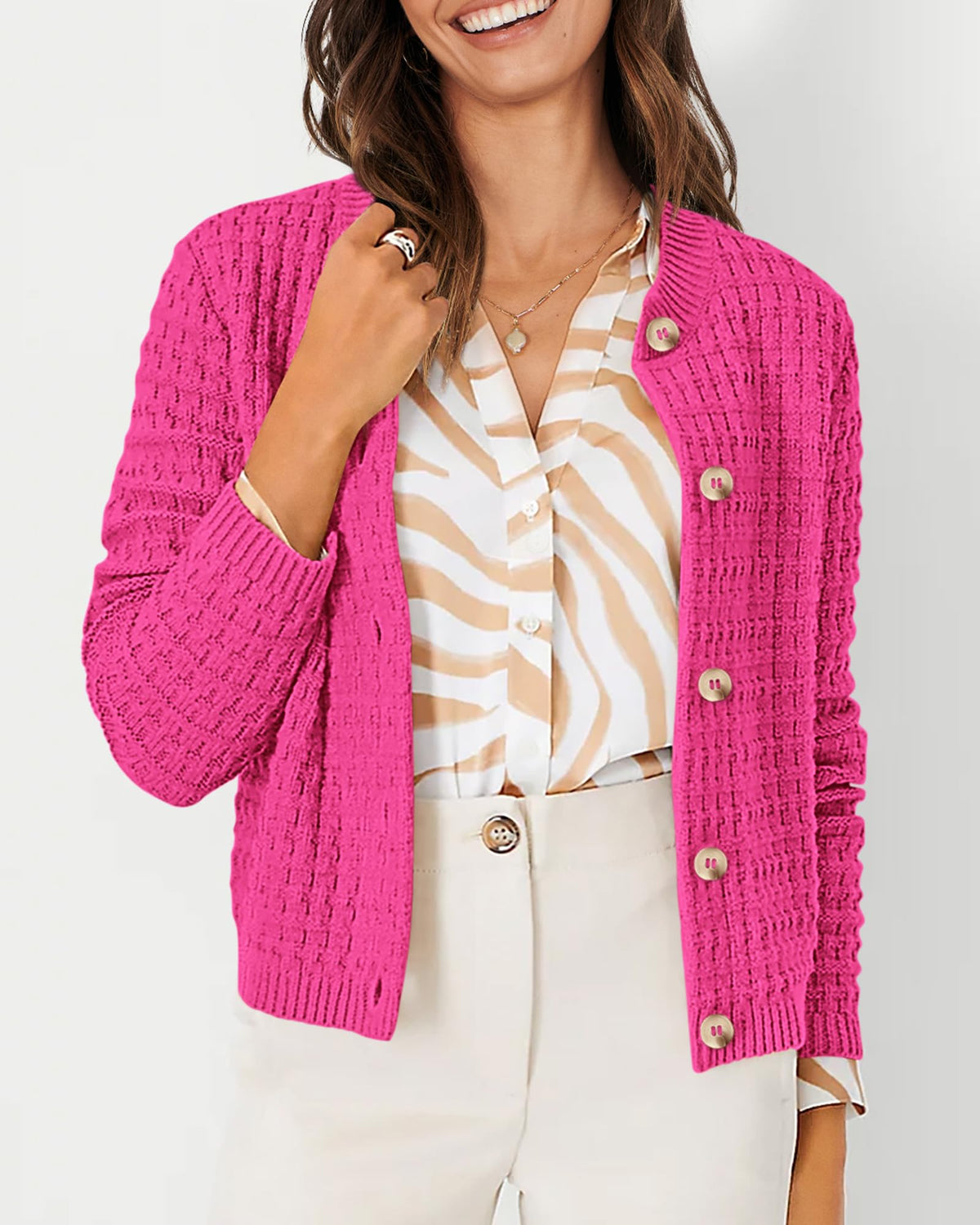 Knit Cardigan Long Sleeve Open Front Button Down Jacket