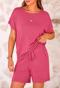 PRETTYGARDEN Two Piece Set for Women Summer Lounge Sets Shorts And Short Sleeve Tops Knitted Matching Travel Spring Outfits PRETTYGARDEN