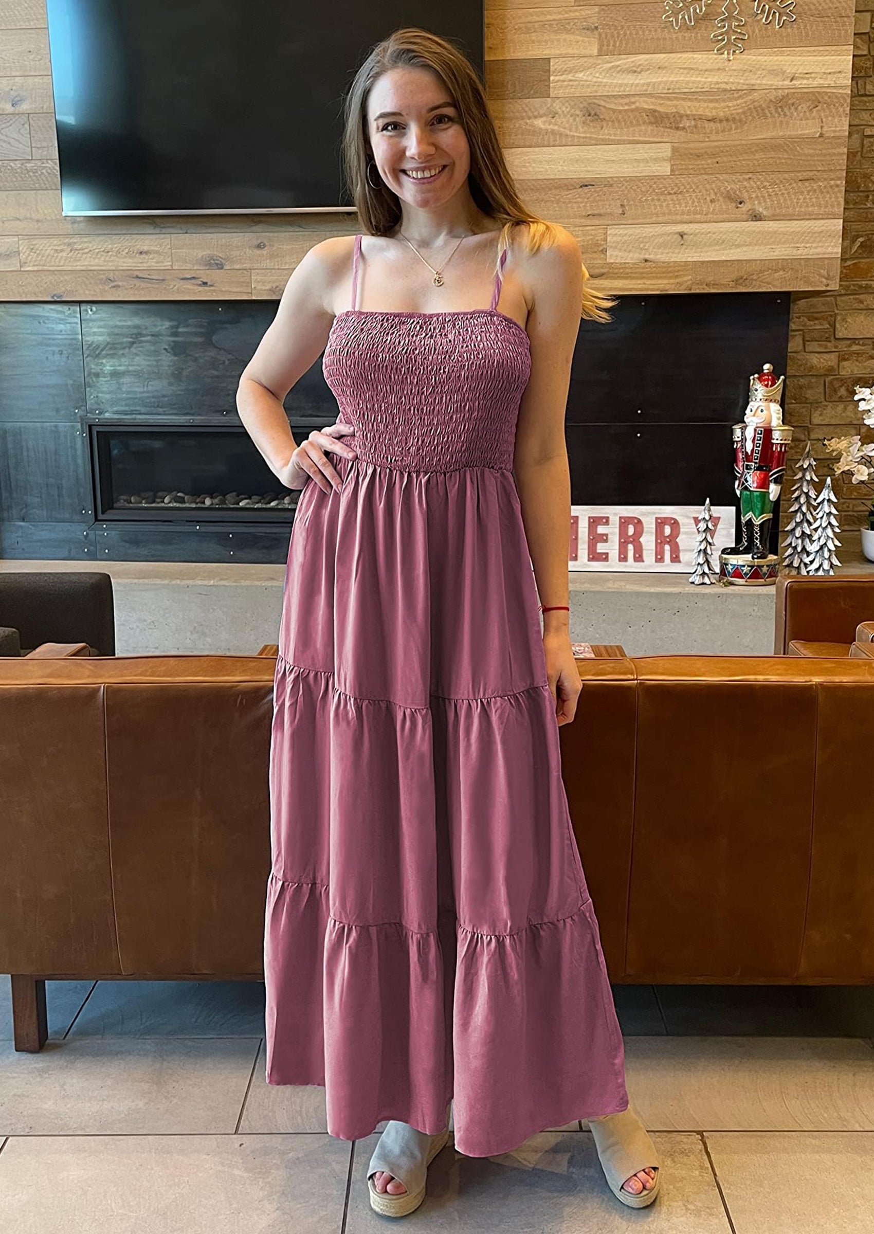 PRETTYGARDEN Women's Summer Maxi Dress Casual Boho Sleeveless Spaghetti Strap Smocked Tiered Long Beach Sundresses PRETTYGARDEN