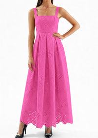 PRETTYGARDEN Womens Sleeveless Maxi Summer Dresses Hollow Out Eyelet Square Neck Ruffle Flowy Beach Vacation Sundress PRETTYGARDEN