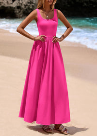 PRETTYGARDEN Womens Summer Casual Scoop Neck Sleeveless Long Dresses Tank Top Patchwork Aline Swing Maxi Dress with Pockets