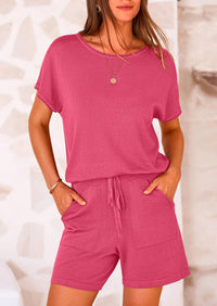 PRETTYGARDEN Two Piece Set for Women Summer Lounge Sets Shorts And Short Sleeve Tops Knitted Matching Travel Spring Outfits PRETTYGARDEN