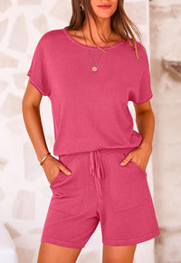 PRETTYGARDEN Two Piece Set for Women Summer Lounge Sets Shorts And Short Sleeve Tops Knitted Matching Travel Spring Outfits PRETTYGARDEN