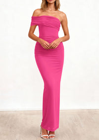 PRETTYGARDEN Women's Wedding Guest Cocktail Dresses One Off The Shoulder Ruched Bodycon Formal Maxi Party Summer Outfits PRETTYGARDEN