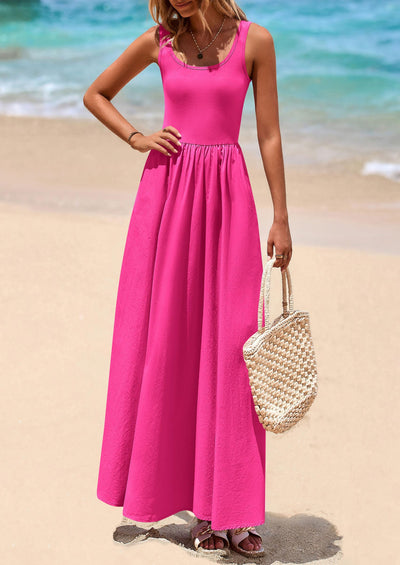 PRETTYGARDEN Womens Summer Casual Scoop Neck Sleeveless Long Dresses Tank Top Patchwork Aline Swing Maxi Dress with Pockets