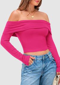 Off The Shoulder Top for Women 2025 Long Sleeve Shirts Trendy Going Out Crop Tops Spring Fashion Clothes