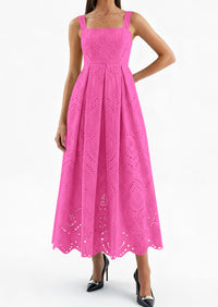 PRETTYGARDEN Womens Sleeveless Maxi Summer Dresses Hollow Out Eyelet Square Neck Ruffle Flowy Beach Vacation Sundress PRETTYGARDEN