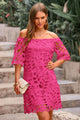 Women's Summer Off Shoulder Vintage Floral Lace Flare Short Sleeve Loose Elegant Mini Dress