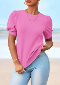 PRETTYGARDEN Womens Tops Spring Summer Puff Short Sleeve Sweater Crewneck Knit Work Blouses Dressy Casual Trendy Shirts PRETTYGARDEN