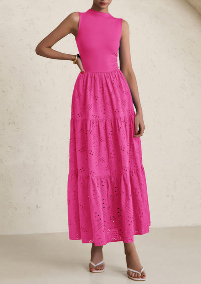 PRETTYGARDEN Dresses for Women Casual Eyelet Sleeveless Wedding Guest Maxi Dress Tank Top Sundress with Pockets