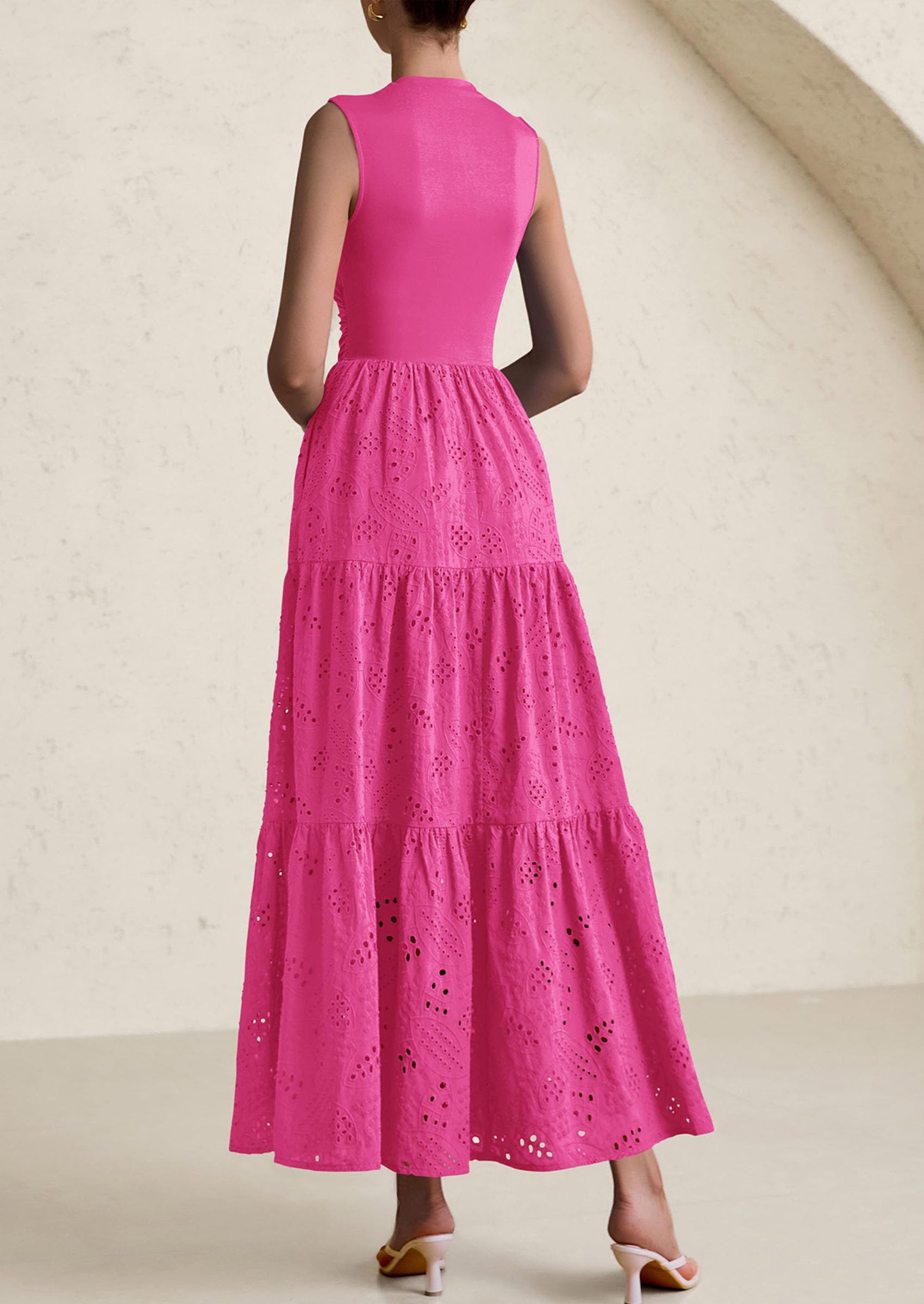 PRETTYGARDEN Dresses for Women Casual Eyelet Sleeveless Wedding Guest Maxi Dress Tank Top Sundress with Pockets