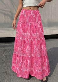 PRETTYGARDEN Floral Summer Boho Maxi Skirts for Women Smocked Elastic Waist Pleated Tiered Vacation Flowy Long Skirt PRETTYGARDEN