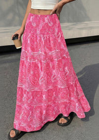 PRETTYGARDEN Floral Summer Boho Maxi Skirts for Women Smocked Elastic Waist Pleated Tiered Vacation Flowy Long Skirt PRETTYGARDEN