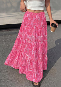 PRETTYGARDEN Floral Summer Boho Maxi Skirts for Women Smocked Elastic Waist Pleated Tiered Vacation Flowy Long Skirt PRETTYGARDEN