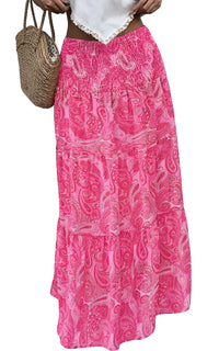 PRETTYGARDEN Floral Summer Boho Maxi Skirts for Women 2026 Smocked Elastic Waist Pleated Tiered Vacation Flowy Long Skirt PRETTYGARDEN