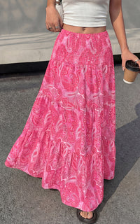 PRETTYGARDEN Floral Summer Boho Maxi Skirts for Women 2026 Smocked Elastic Waist Pleated Tiered Vacation Flowy Long Skirt PRETTYGARDEN