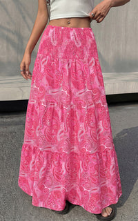 PRETTYGARDEN Floral Summer Boho Maxi Skirts for Women 2026 Smocked Elastic Waist Pleated Tiered Vacation Flowy Long Skirt PRETTYGARDEN