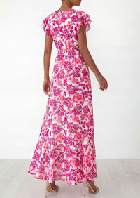 PRETTYGARDEN Wedding Guest Dresses for Women 2026 Spring Summer Short Sleeve Ruffle V Neck Floral Flowy Beach Maxi Long Dress PRETTYGARDEN