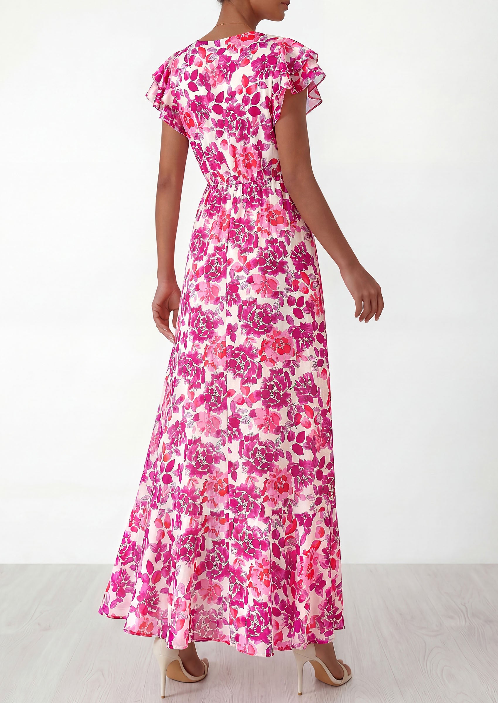 PRETTYGARDEN Wedding Guest Dresses for Women 2026 Spring Summer Short Sleeve Ruffle V Neck Floral Flowy Beach Maxi Long Dress PRETTYGARDEN