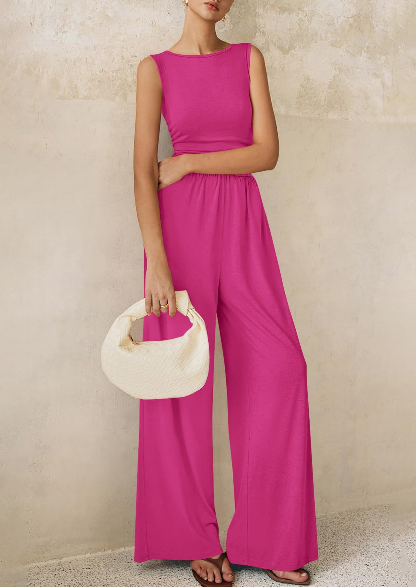 PRETTYGARDEN One Piece Jumpsuits for Women Dressy Casual Sleeveless Crewneck Wide Leg Rompers Jumpers Vacation Summer Outfits