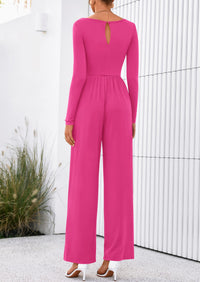 PRETTYGARDEN One Piece Jumpsuits for Women Dressy Casual Long Sleeve Crewneck Wide Leg Romper Overalls Spring Outfits