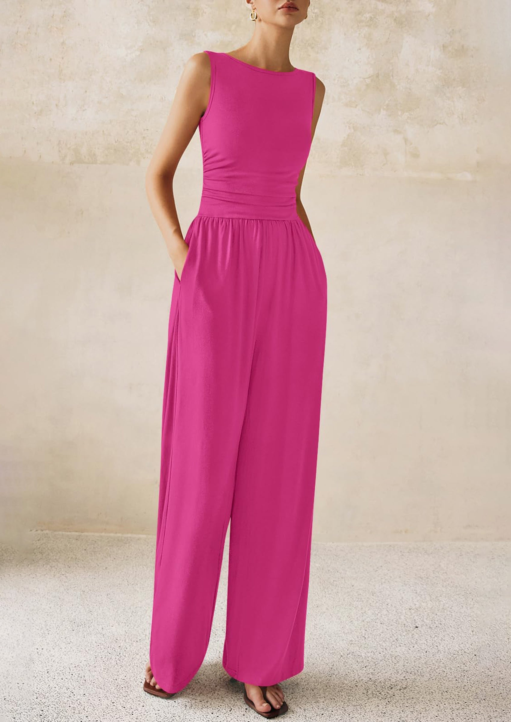 PRETTYGARDEN One Piece Jumpsuits for Women Dressy Casual Sleeveless Crewneck Wide Leg Rompers Jumpers Vacation Summer Outfits