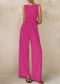 PRETTYGARDEN One Piece Jumpsuits for Women Dressy Casual Sleeveless Crewneck Wide Leg Rompers Jumpers Vacation Summer Outfits