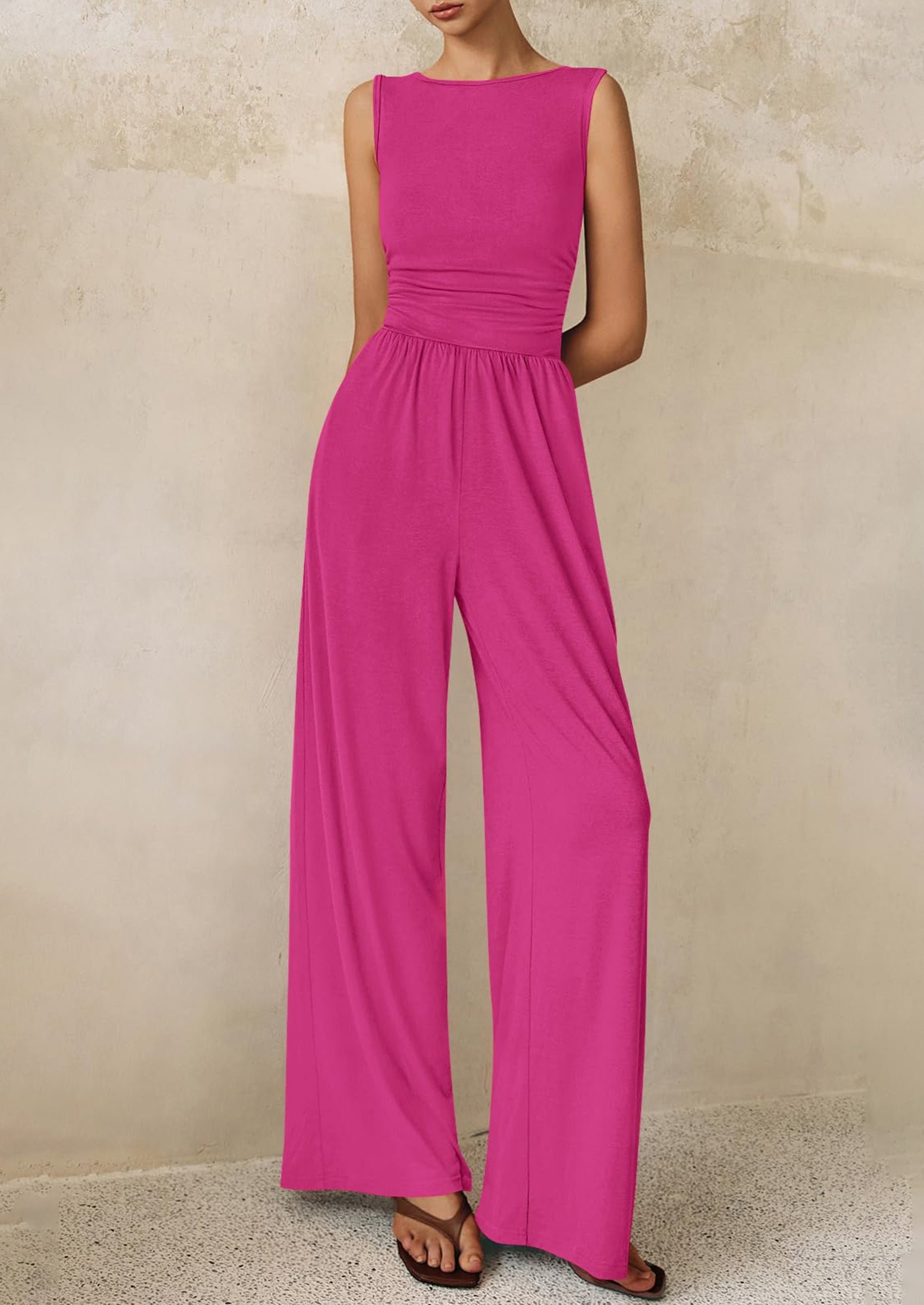 PRETTYGARDEN One Piece Jumpsuits for Women Dressy Casual Sleeveless Crewneck Wide Leg Rompers Jumpers Vacation Summer Outfits