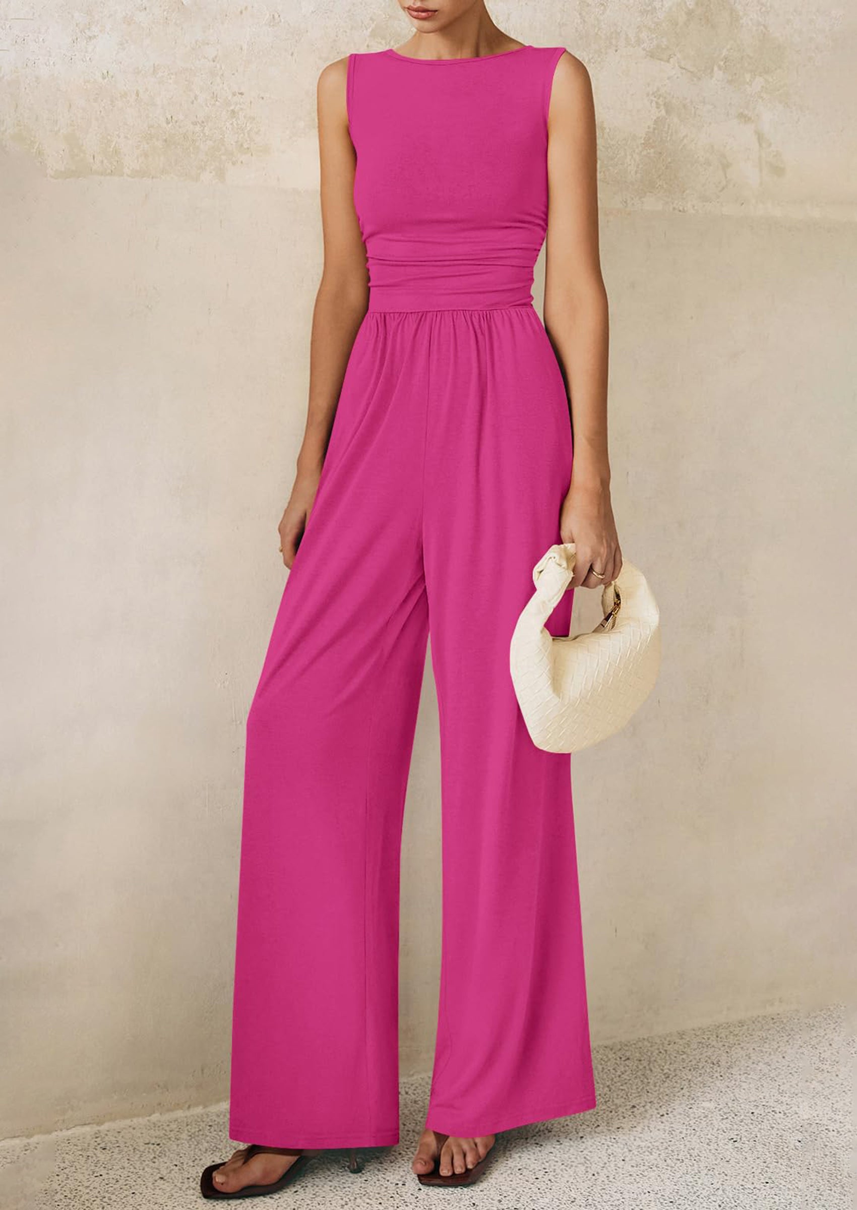 PRETTYGARDEN One Piece Jumpsuits for Women Dressy Casual Sleeveless Crewneck Wide Leg Rompers Jumpers Vacation Summer Outfits